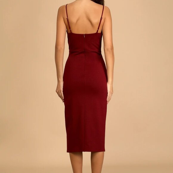 Lulu's Burgundy Bodycon Midi Dress (Size S) - Picture 3 of 4